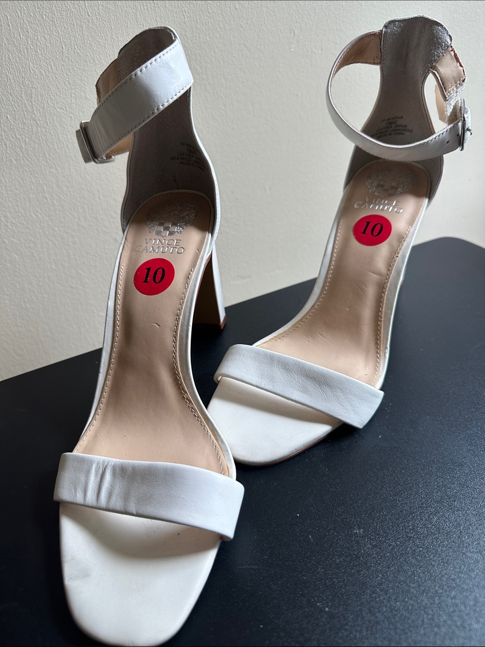 Vince Camuto White Ankle-Strap Block Heels